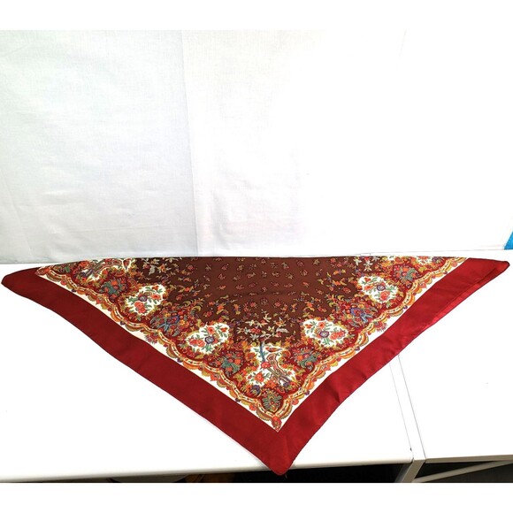 Liberty of London 100% Silk Twill Red Brown Floral Foulard Border Scarf 23"X23" - Picture 5 of 16
